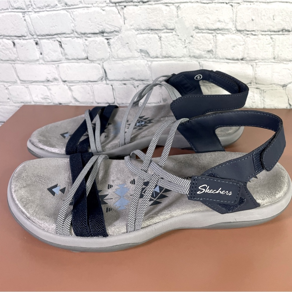 Skechers Reggae Slim Takes Two Stretch Fit Sandals Blue / Gray Women's Size 9